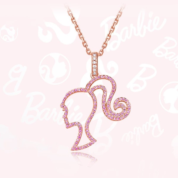 Barbie Necklace High Ponytail Girl Sterling Silver Hollowed Out Rose Red Necklaces & Pendants