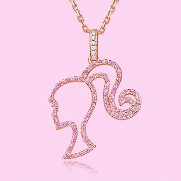 Barbie Necklace High Ponytail Girl Sterling Silver Hollowed Out Rose Red Necklaces & Pendants