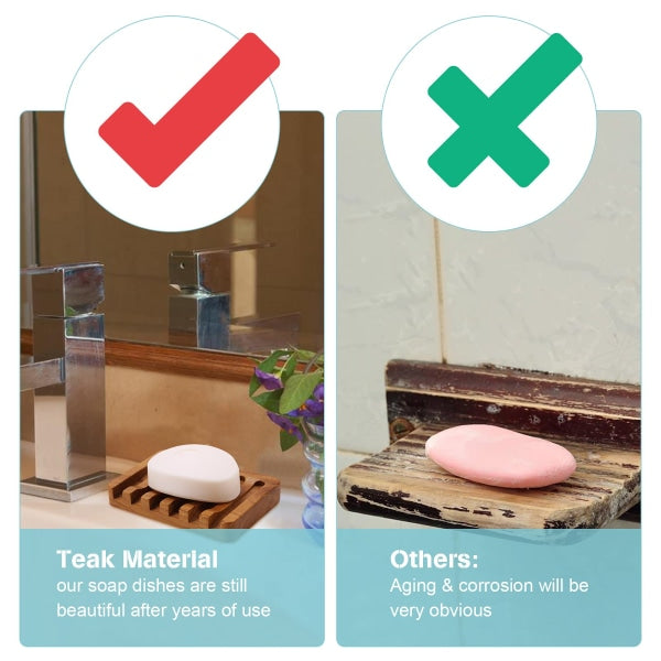 Soap Dish 2Pcs Holder In Natural Teak Container For Shower Bathroom Kitchen Bathtub Razor Sponges_Max Soap Dishes & Dispensers