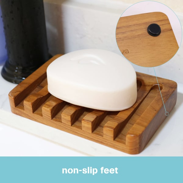 Soap Dish 2Pcs Holder In Natural Teak Container For Shower Bathroom Kitchen Bathtub Razor Sponges_Max Soap Dishes & Dispensers