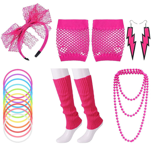 Women's 80S Neon Accessories Dance Hen Party Masquerade Retro Rose Red Dress Up Costumes