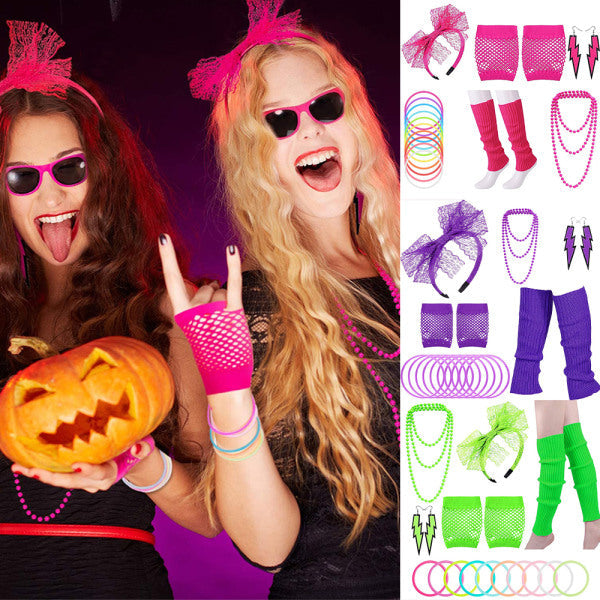 Women's 80S Neon Accessories Dance Hen Party Masquerade Retro Rose Red Dress Up Costumes