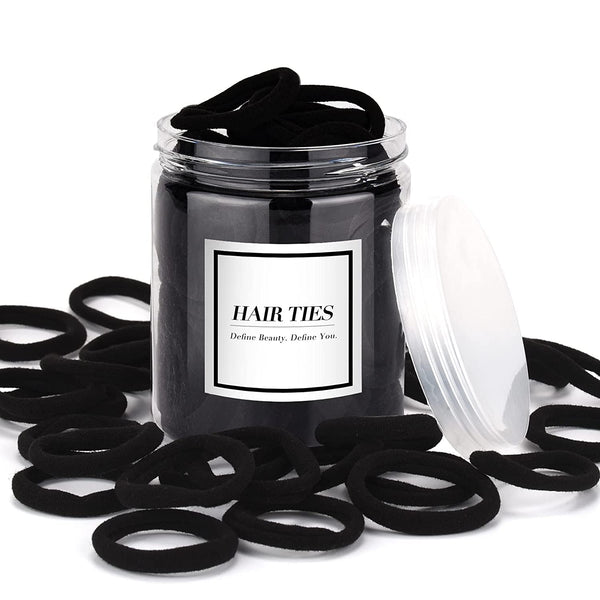 Black Hair Ties 50 Pcs Seamless Cotton Ponytail Holders Elastic Bands For Thick Heavy Curly Men Dark Women Headbands