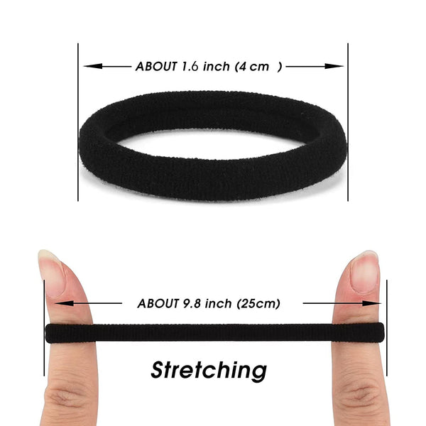 Black Hair Ties 50 Pcs Seamless Cotton Ponytail Holders Elastic Bands For Thick Heavy Curly Men Dark Women Headbands