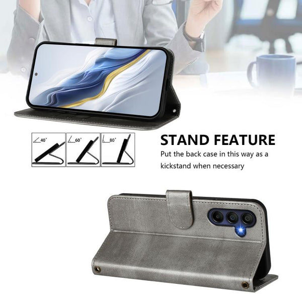 Compatible With Samsung Galaxy A17 5G Case In Grey Retro Leather Stitching Cases Covers & Skins