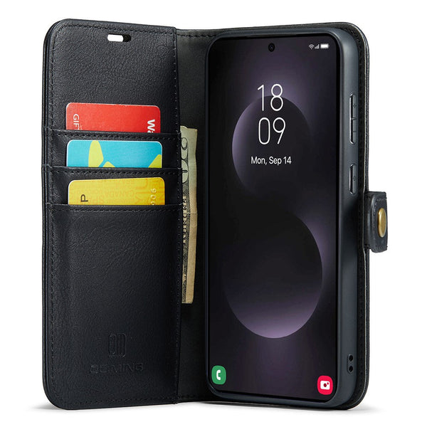 Magnetic Wallet For Compatible With Samsung Galaxy S25 Edge Black Case 2 In 1 Card Holder Cases Covers & Skins