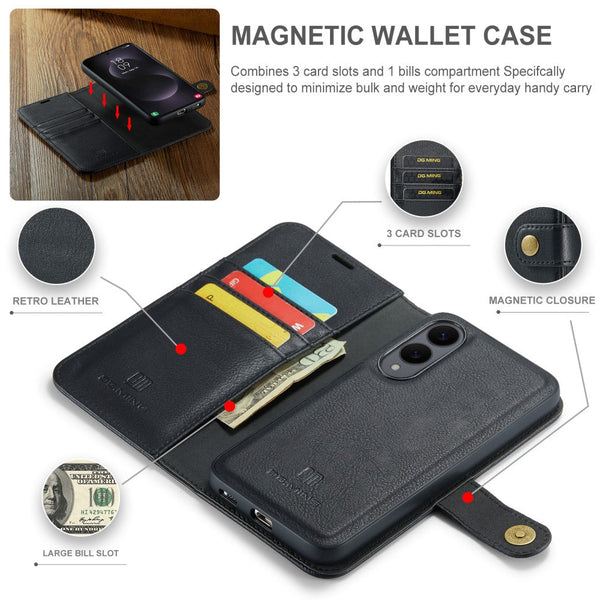 Magnetic Wallet For Compatible With Samsung Galaxy S25 Edge Black Case 2 In 1 Card Holder Cases Covers & Skins