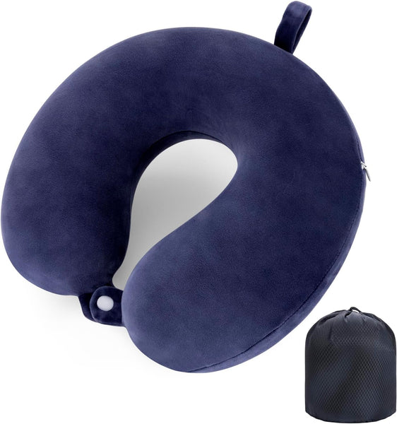 Travel Pillow Neck Support Memory Foam Headrest Airplane Train Car Office Navy Blue Pillows