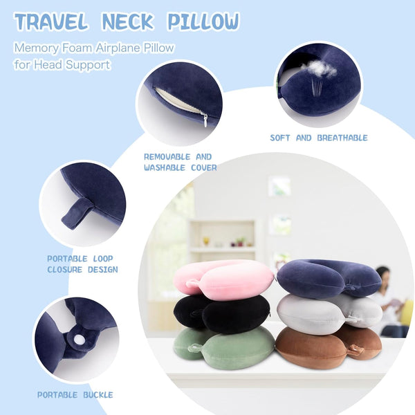Travel Pillow Neck Support Memory Foam Headrest Airplane Train Car Office Navy Blue Pillows