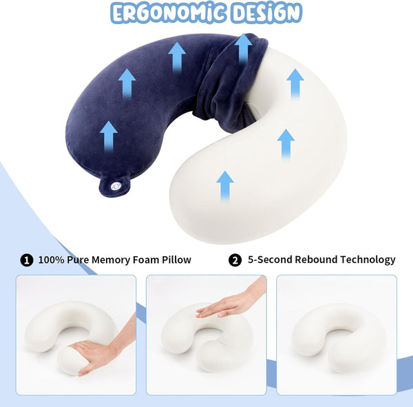 Travel Pillow Neck Support Memory Foam Headrest Airplane Train Car Office Navy Blue Pillows