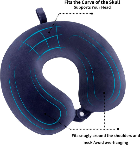 Travel Pillow Neck Support Memory Foam Headrest Airplane Train Car Office Navy Blue Pillows