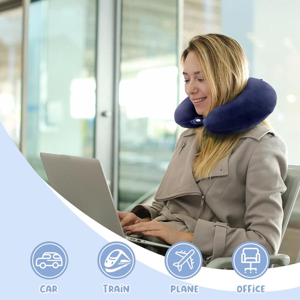 Travel Pillow Neck Support Memory Foam Headrest Airplane Train Car Office Navy Blue Pillows