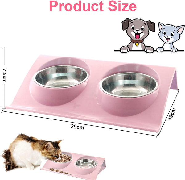 Cat Food Bowl Double Stainless Steel Non Slip Bowls Set Cat Bowls
