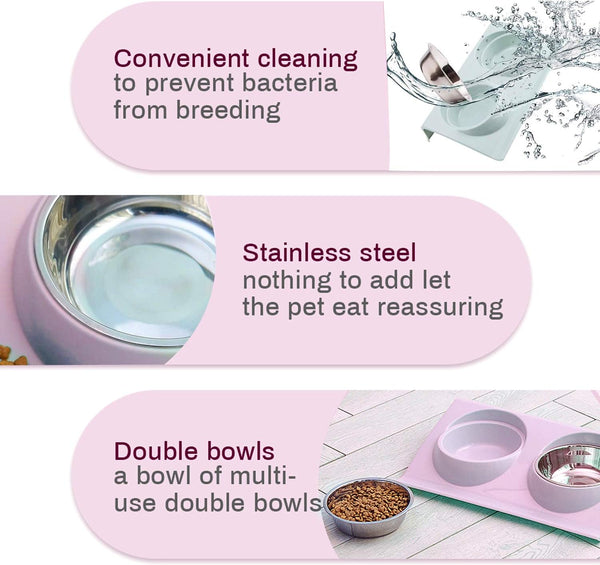 Cat Food Bowl Double Stainless Steel Non Slip Bowls Set Cat Bowls