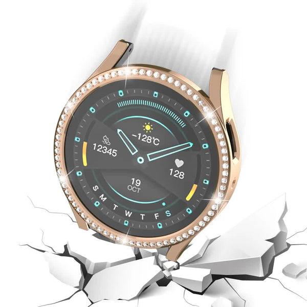Diamond Coated Rose Gold Case With Pc Single Row Protection Compatible Withsamsung Galaxy Watch 6 5 4 40Mm Cases Covers & Skins