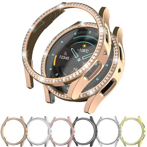 Diamond Coated Rose Gold Case With Pc Single Row Protection Compatible Withsamsung Galaxy Watch 6 5 4 40Mm Cases Covers & Skins