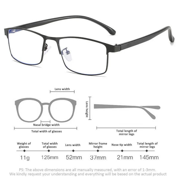Anti Blue Light Myopia Glasses Ready Made Business Men Women Metal Square Diopter 0 0.5 1.0 1.5 To 6.0 3 Reading Glasses