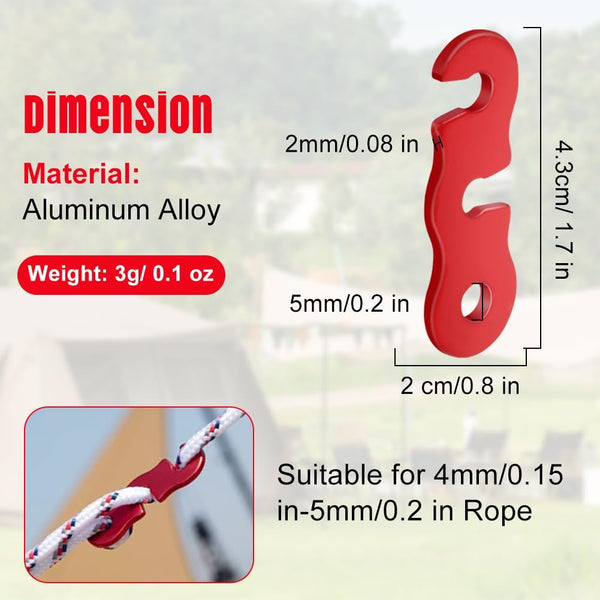16Pcs Aluminum Rope Tensioner For Camping Hiking Backpacking Red Tent & Canopy Accessories