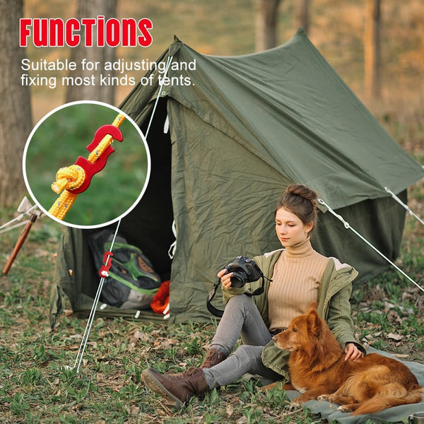 16Pcs Aluminum Rope Tensioner For Camping Hiking Backpacking Red Tent & Canopy Accessories