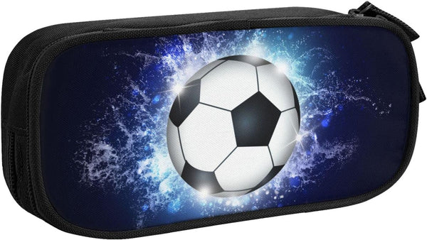 Blue Sports Pencil Case With Soccer Motif Spacious And Durable Zippers Pencil Cases