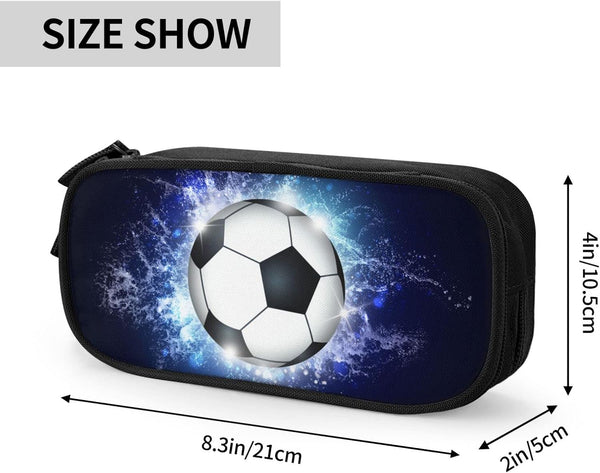 Blue Sports Pencil Case With Soccer Motif Spacious And Durable Zippers Pencil Cases