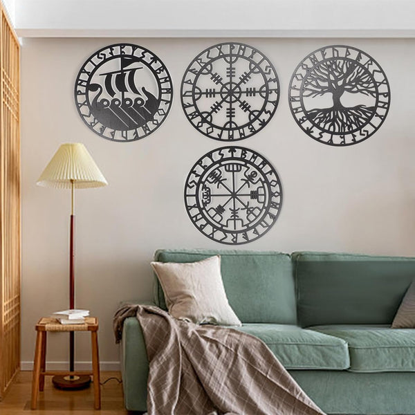 Metallic Viking Nordic Compass Decor For Bedroom Living Room Wall Art