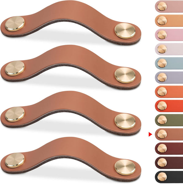 4 Pack Leather Drawer Pulls 128Mm Light Coffee Cabinet Handles Cabinet Knobs