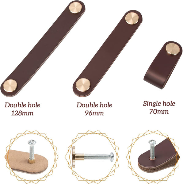4 Pack Leather Drawer Pulls 128Mm Light Coffee Cabinet Handles Cabinet Knobs