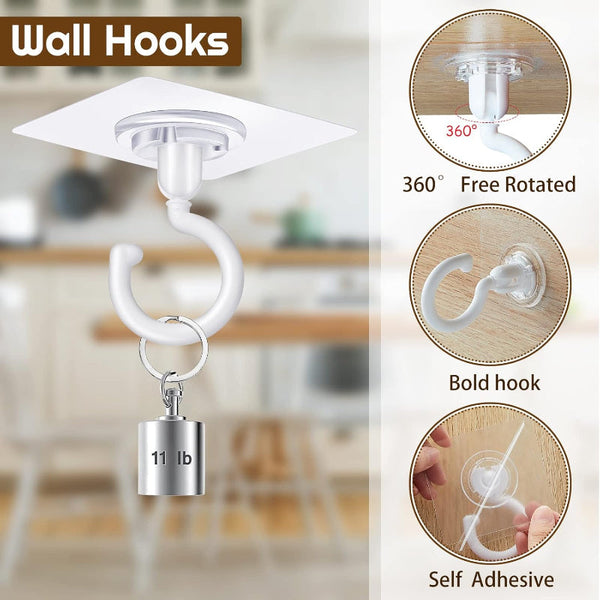9 Pack Self Adhesive Ceiling Hooks White Heavy Duty Under Cabinet Tool Hooks & Hangers