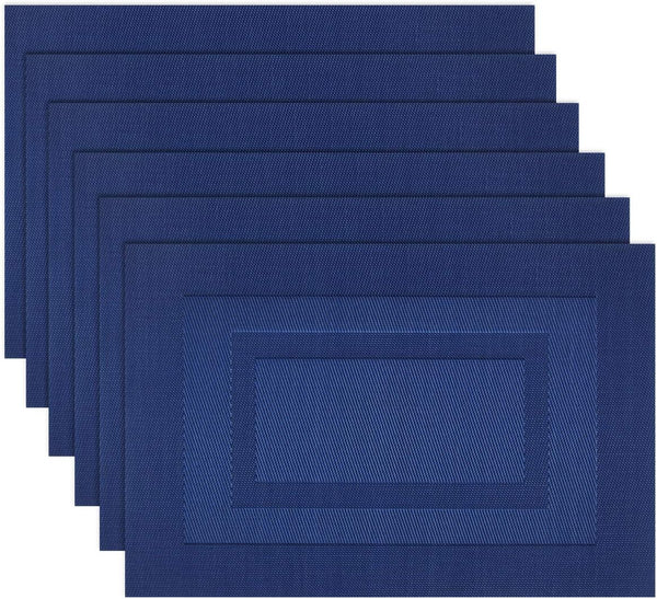 Washable Woven Vinyl For Dining Tables Easy To Clean Plastic Set Of 6 (18 X12 Inch Navy Blue) Placemats