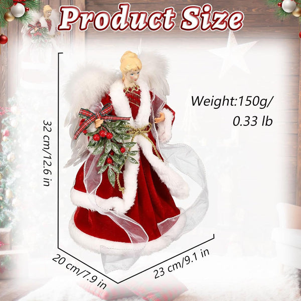 Christmas Tree Angel Topper With White Feather Wings Elegant Holiday Ornament Seasonal Decorations