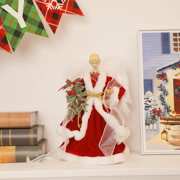 Christmas Tree Angel Topper With White Feather Wings Elegant Holiday Ornament Seasonal Decorations