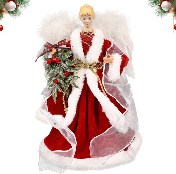 Christmas Tree Angel Topper With White Feather Wings Elegant Holiday Ornament Seasonal Decorations