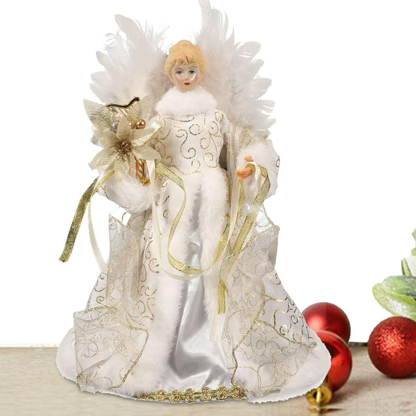 Christmas Tree Angel Topper With White Feather Wings Seasonal Decorations
