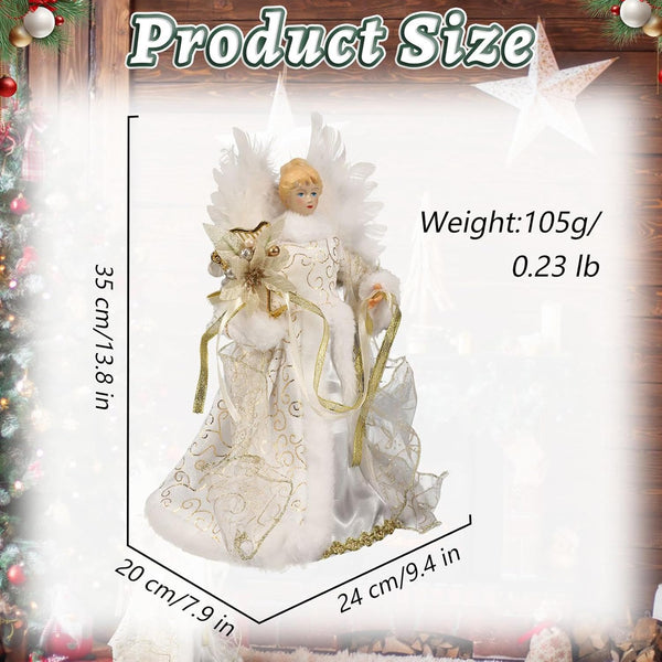 Christmas Tree Angel Topper With White Feather Wings Seasonal Decorations