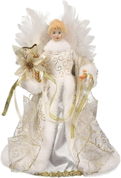 Christmas Tree Angel Topper With White Feather Wings Seasonal Decorations