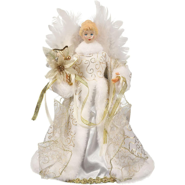 Christmas Tree Angel Topper With White Feather Wings Seasonal Decorations