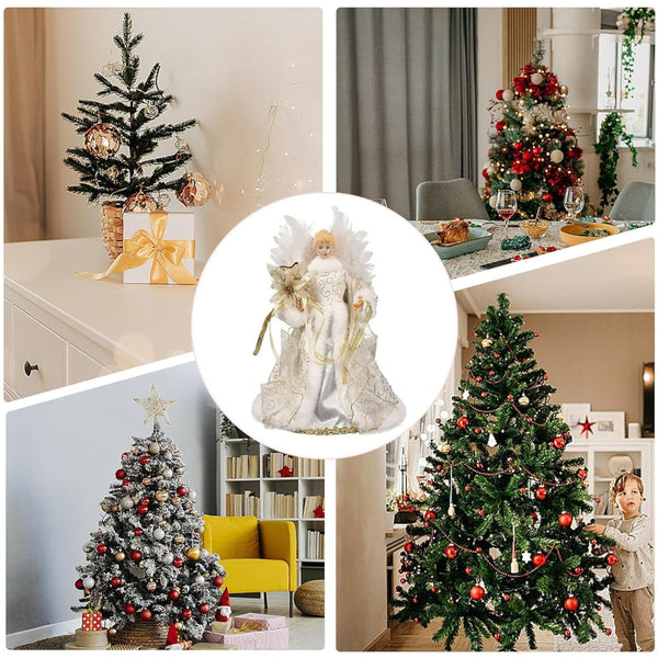 Christmas Tree Angel Topper With White Feather Wings Seasonal Decorations