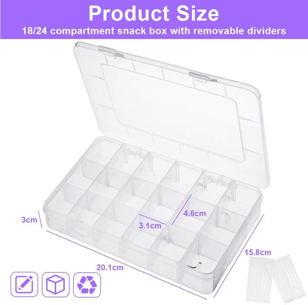 18 Compartment Snack Box 2 Pieces Plates With Lids For Candy Nuts Snacks Adjustable Plastic Storage Jewelry Transparent Sorting Boxes Compartments Foo