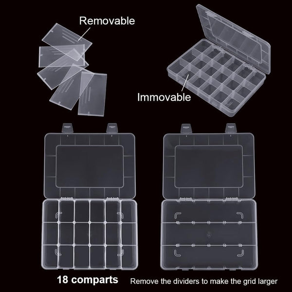 18 Compartment Snack Box 2 Pieces Plates With Lids For Candy Nuts Snacks Adjustable Plastic Storage Jewelry Transparent Sorting Boxes Compartments Foo