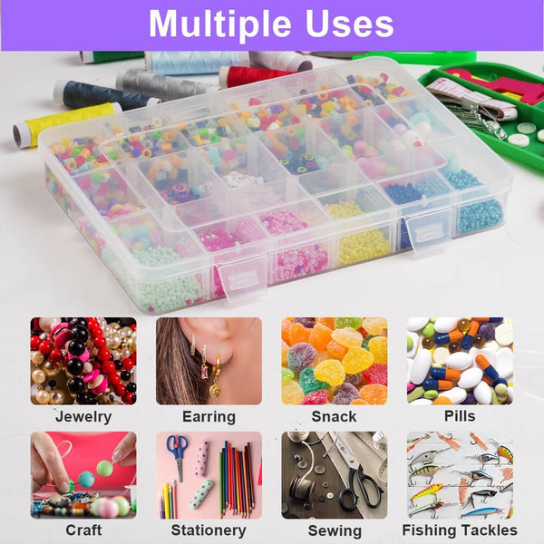 18 Compartment Snack Box 2 Pieces Plates With Lids For Candy Nuts Snacks Adjustable Plastic Storage Jewelry Transparent Sorting Boxes Compartments Foo