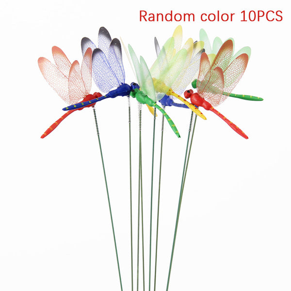 10Pcs Multicolor Dragonfly Garden Stakes Durable Pvc Realistic Vibration Ornaments & Statues