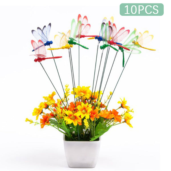 10Pcs Multicolor Dragonfly Garden Stakes Durable Pvc Realistic Vibration Ornaments & Statues