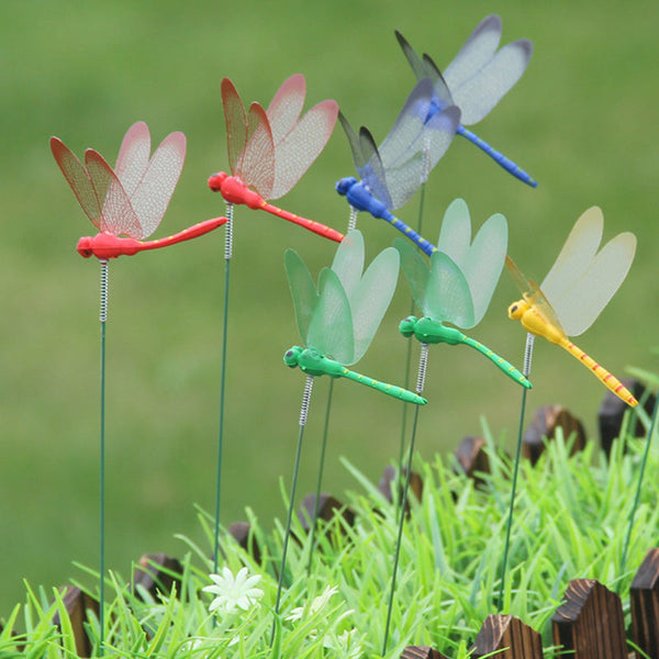 10Pcs Multicolor Dragonfly Garden Stakes Durable Pvc Realistic Vibration Ornaments & Statues