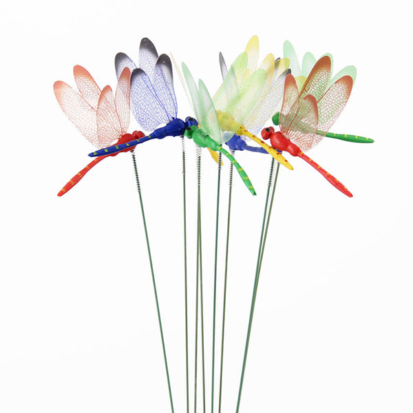 10Pcs Multicolor Dragonfly Garden Stakes Durable Pvc Realistic Vibration Ornaments & Statues