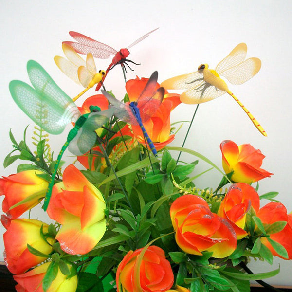 10Pcs Multicolor Dragonfly Garden Stakes Durable Pvc Realistic Vibration Ornaments & Statues