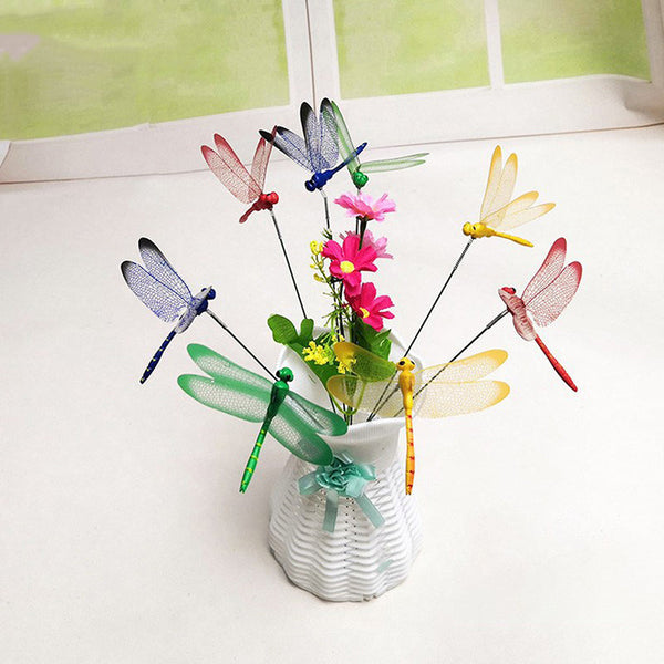 10Pcs Multicolor Dragonfly Garden Stakes Durable Pvc Realistic Vibration Ornaments & Statues