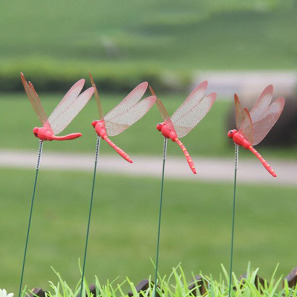 10Pcs Multicolor Dragonfly Garden Stakes Durable Pvc Realistic Vibration Ornaments & Statues