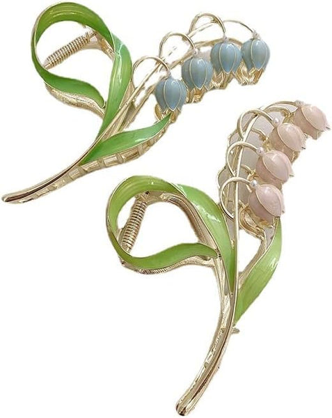 Pink Lily Of The Valley Flower Hair Clips Large Metal Orchid Styling Accessories Hair Accessories