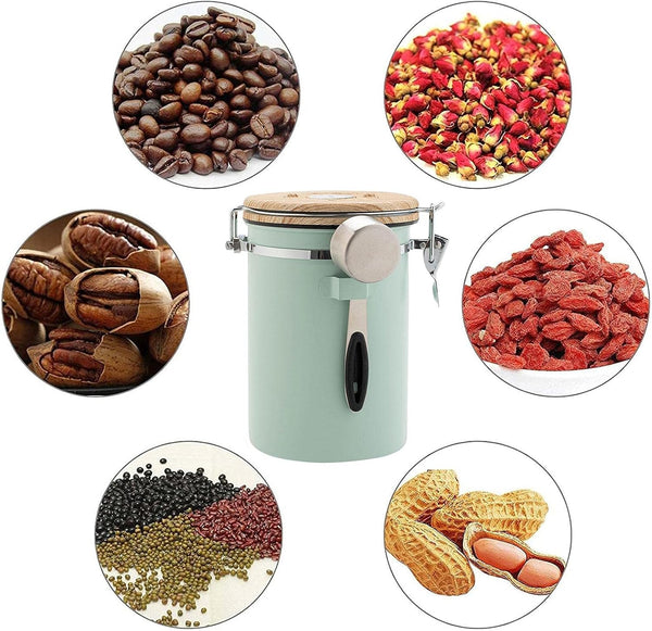Green Coffee Container With Co2 Valve 1.8L Airtight Storage Jar Canisters & Jars